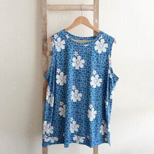 Women’s 2XL Sleeveless Blue Floral Top | Plus Size Casual Tank Blouse